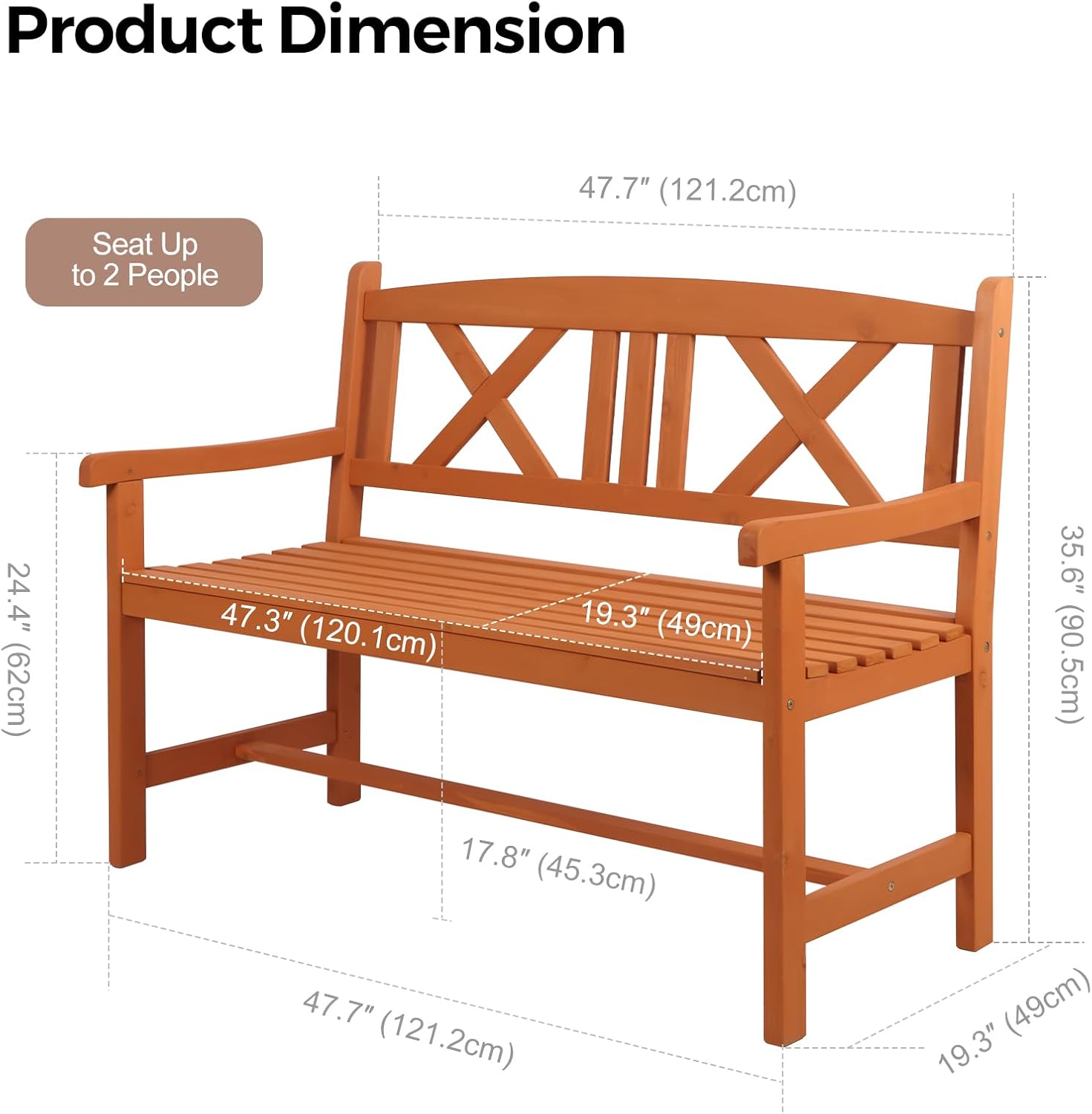 2 Seater Wooden Garden Bench Patio Seat w/Backrest Armrests
