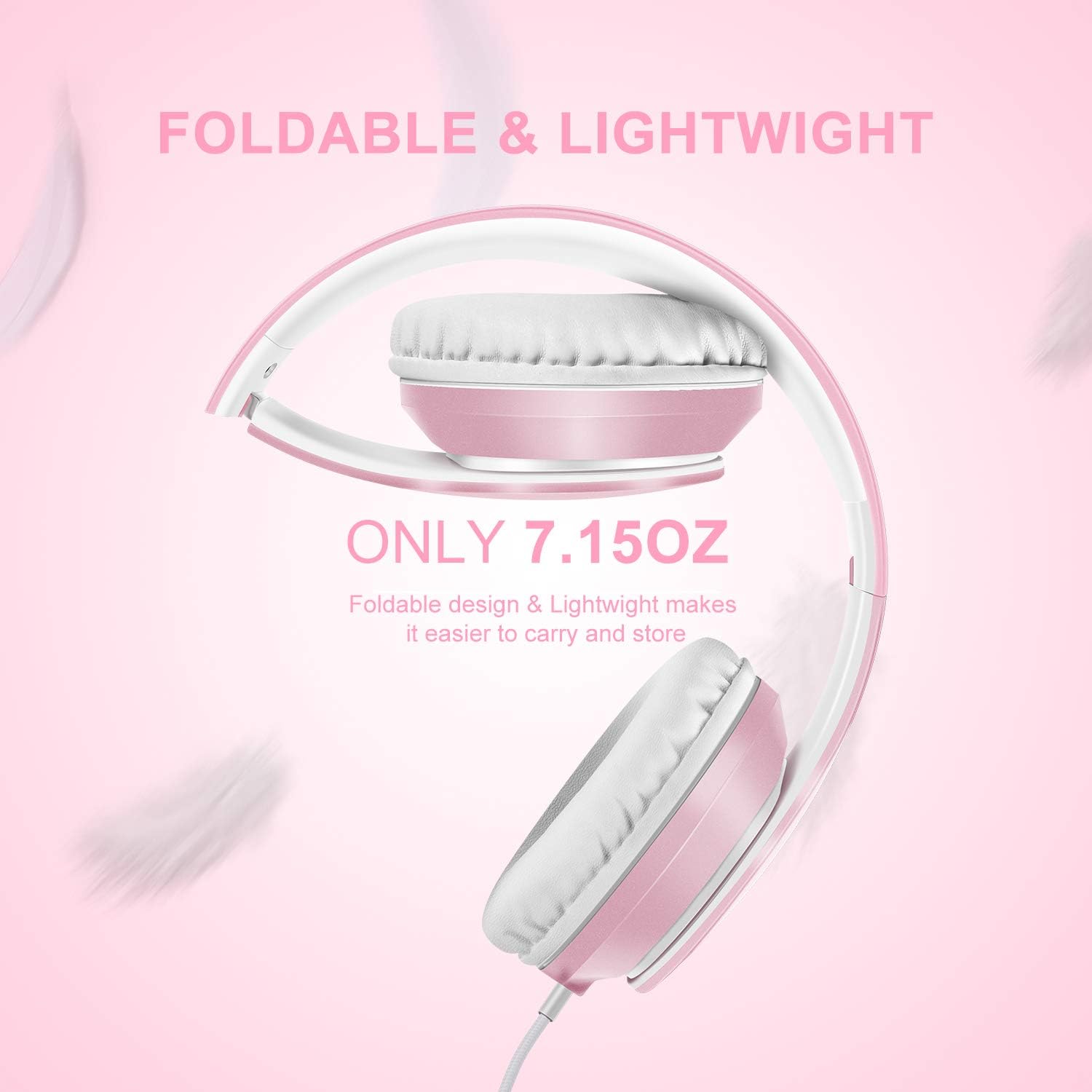 Wired Over Ear Headphones With Mic Stereo Bass 3.5mm Pink