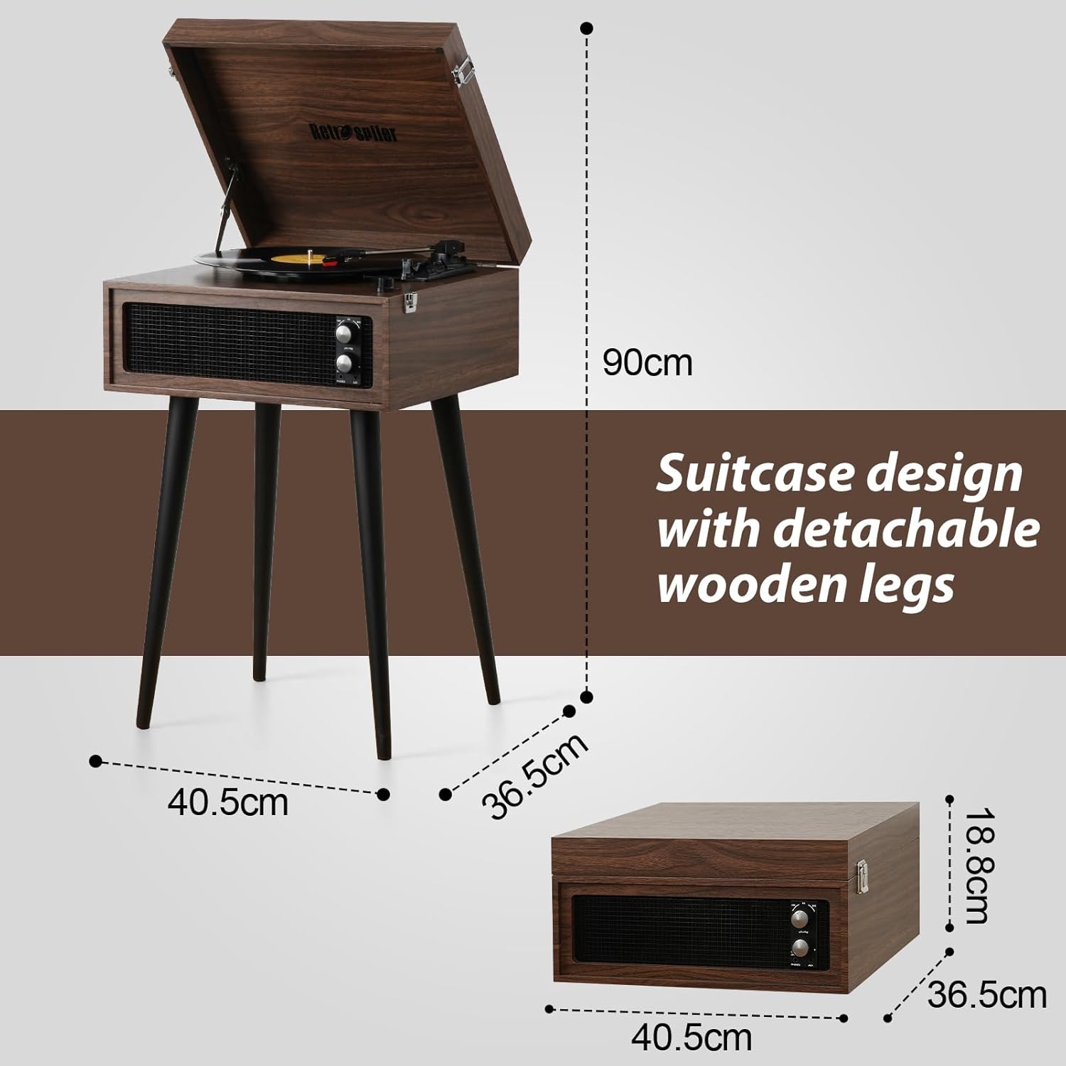 3 Speed Bluetooth Record Player with Legs USB Recorder