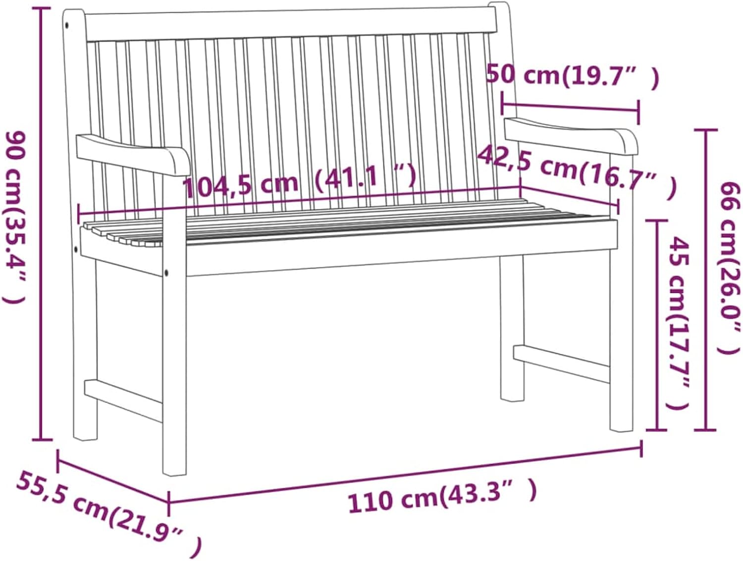 110cm Acacia Wood Garden Bench Outdoor Patio Park Seat