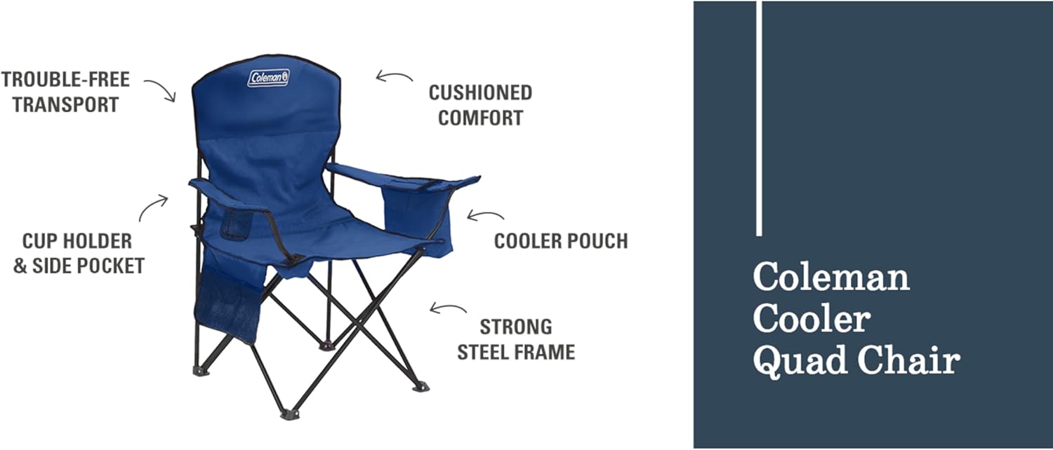 Portable Camping Chair with Cooler Foldable Blue
