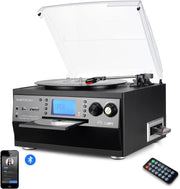 Bluetooth Vinyl Record Player Turntable CD Cassette AM/FM Radio USB