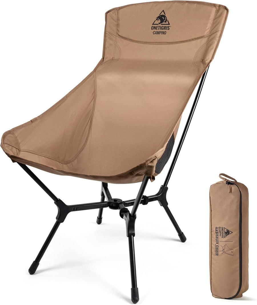 Coyote Brown High Back Camping Chair Folding Seat