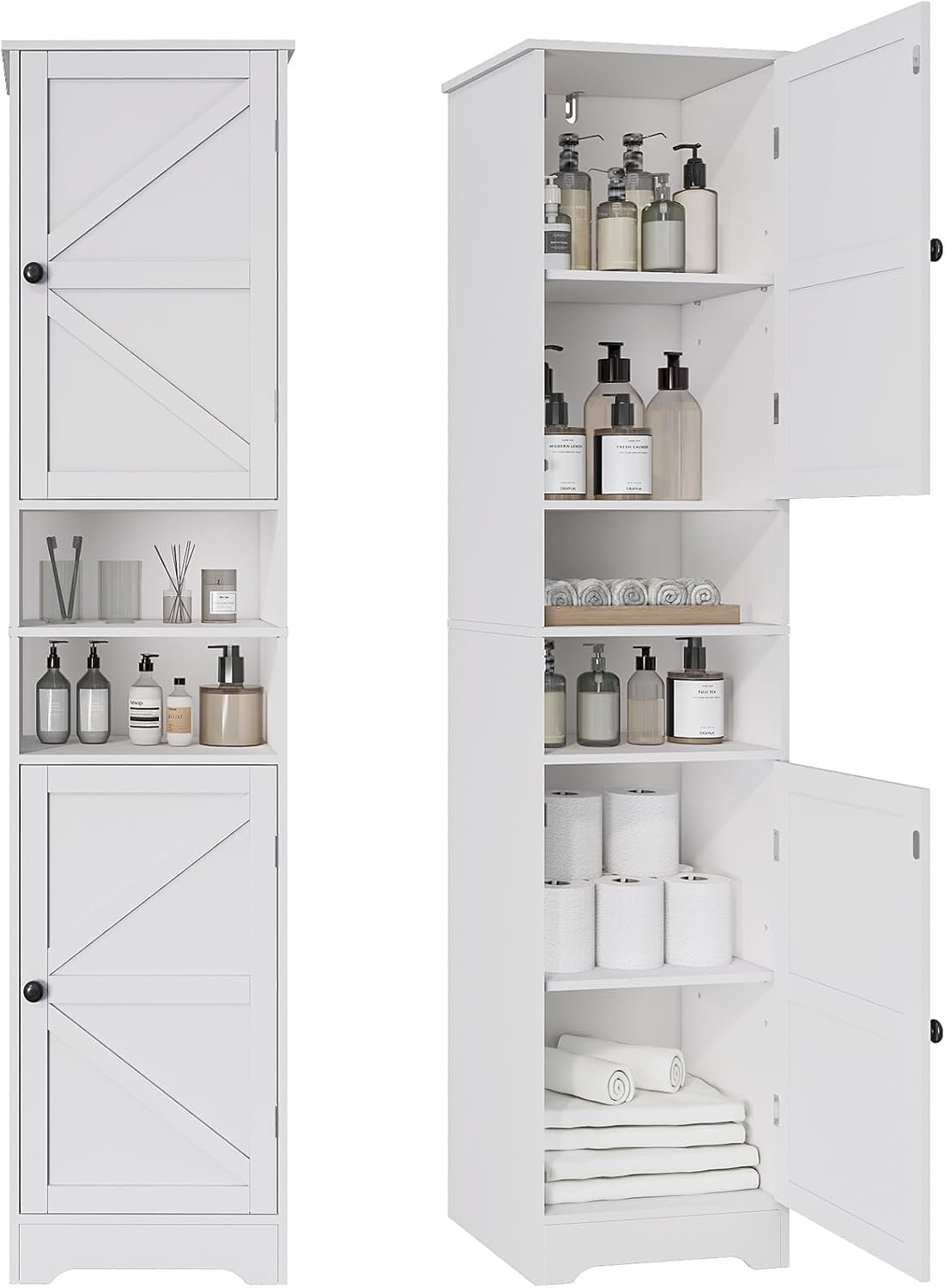 Tall Bathroom Storage Cabinet Slim Adjustable Shelf White