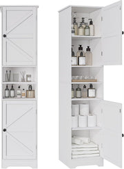 Tall Bathroom Storage Cabinet Slim Adjustable Shelf White