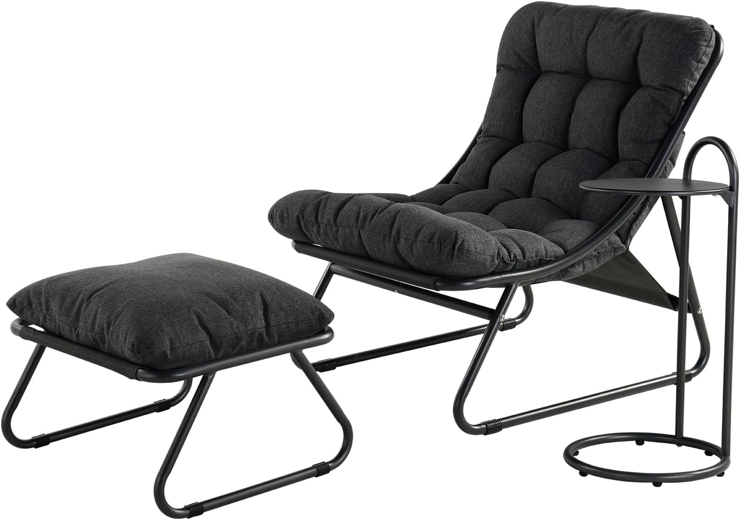 Reclining Garden Sun Lounger Chair Set Footstool Table Grey