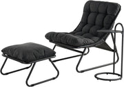 Reclining Garden Sun Lounger Chair Set Footstool Table Grey