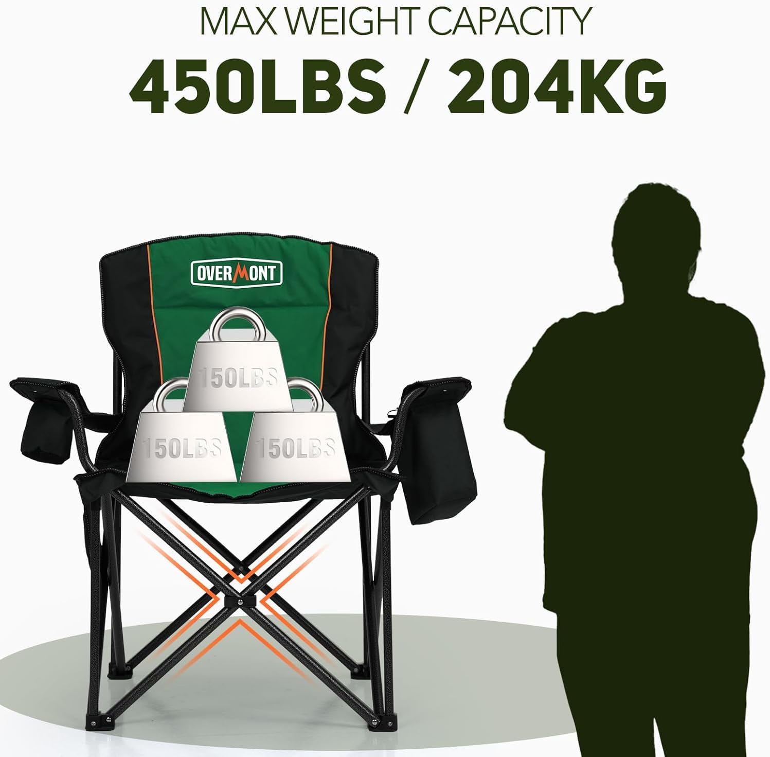 Oversized Camping Chair 450lb Cooler Bag High Back Green