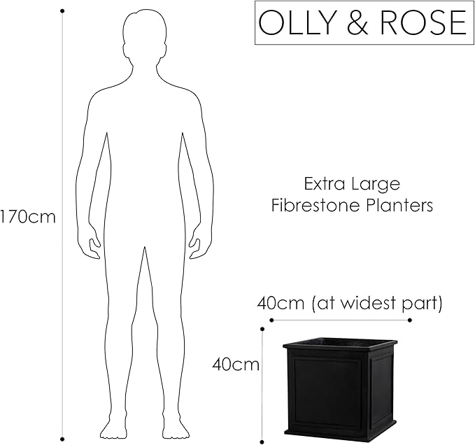 40cm Black Plant Pot Large Fibrestone Planter Indoor Outdoor