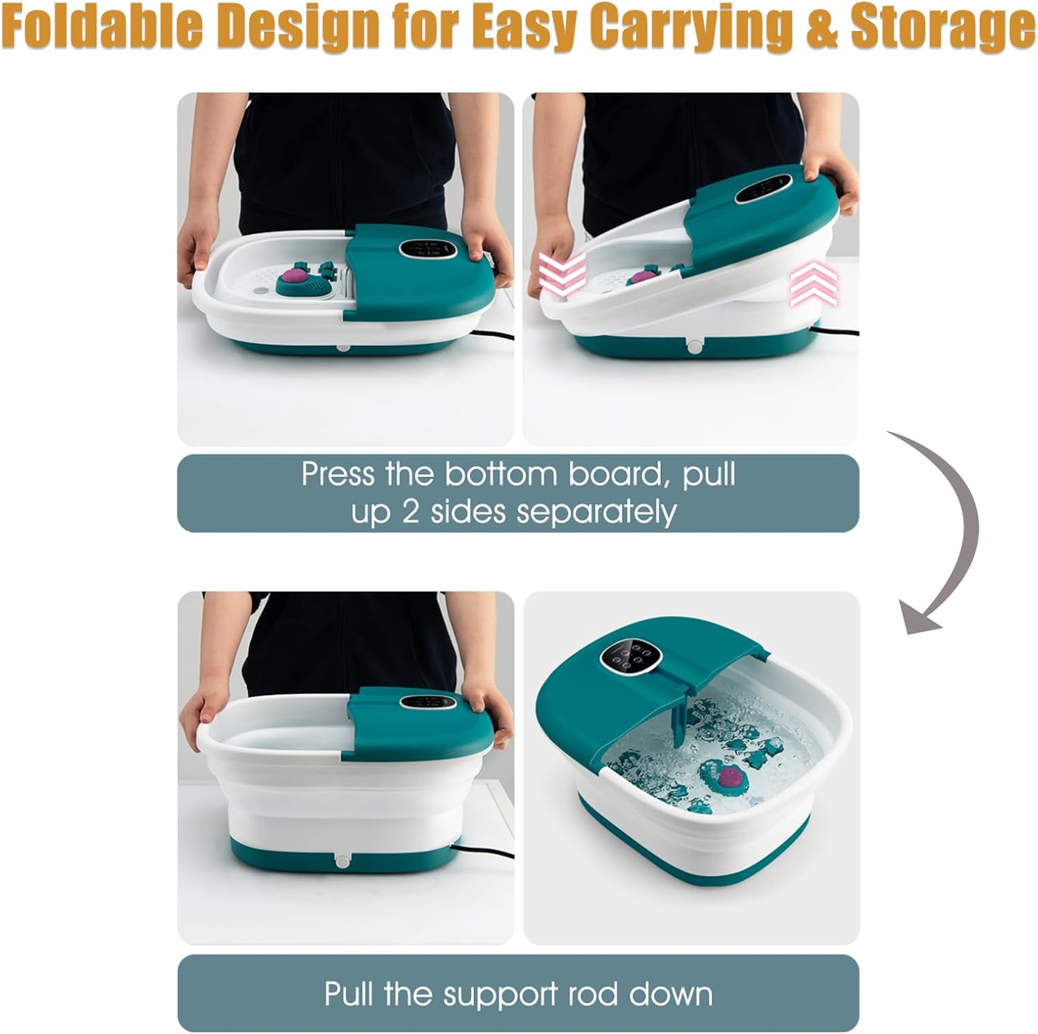 Foldable Foot Spa Massager Heat Bubble Rollers Remote Timer