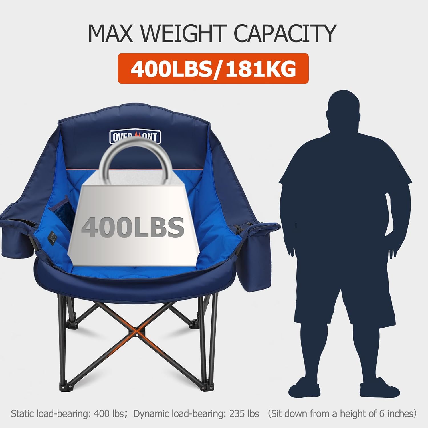 Heated XL Camping Chair 400lb Oversized Padded Blue