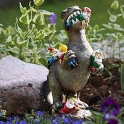 Funny Dinosaur Eating Gnomes Statue Resin Garden Decor Outdoor