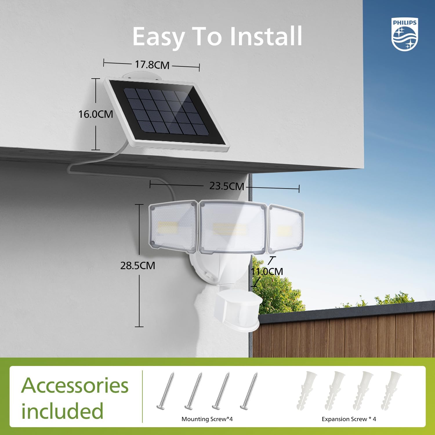 3600LM Solar Security Light PIR Motion Sensor 5M Cable