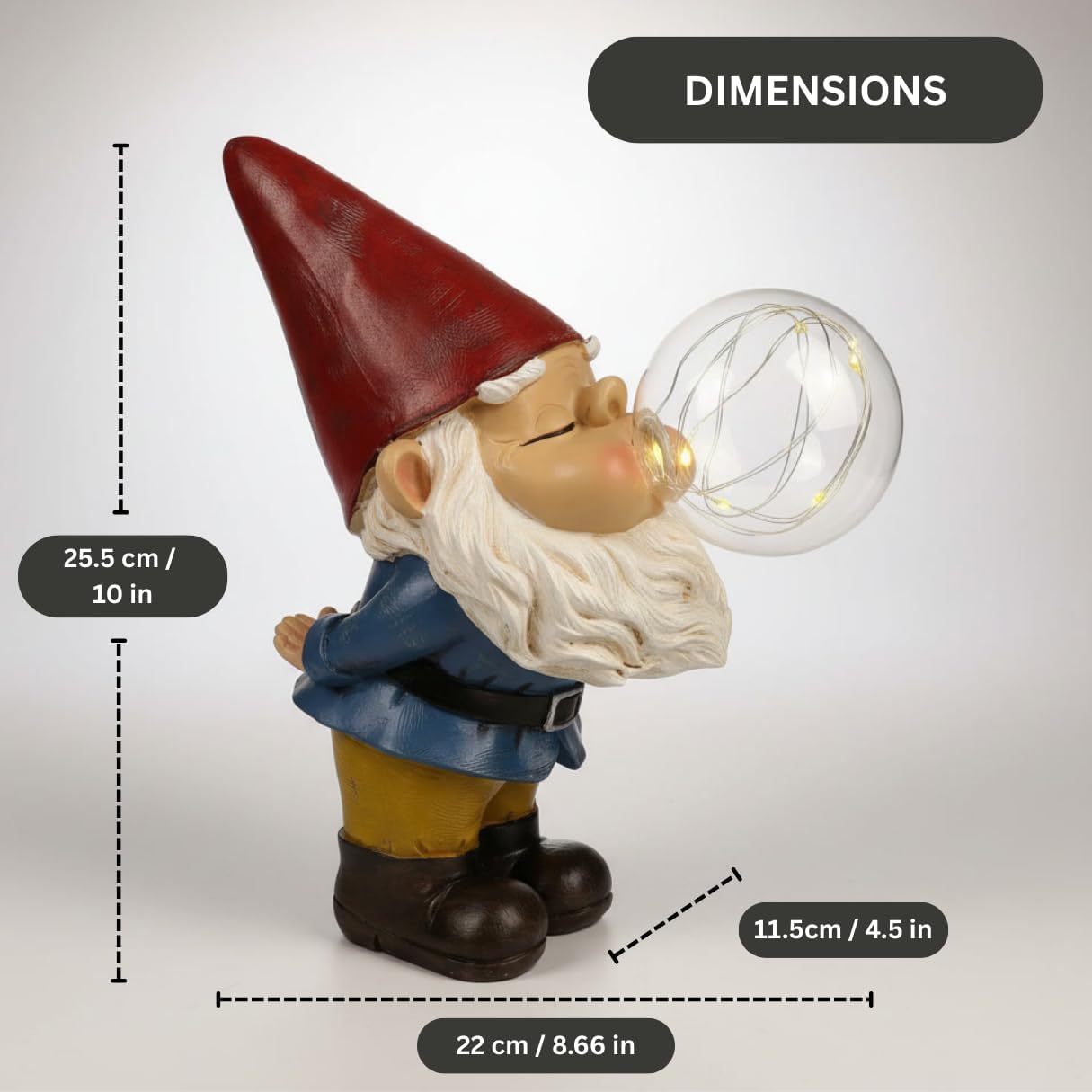 Solar Garden Gnome Light Bubble Blowing Resin Outdoor Decor