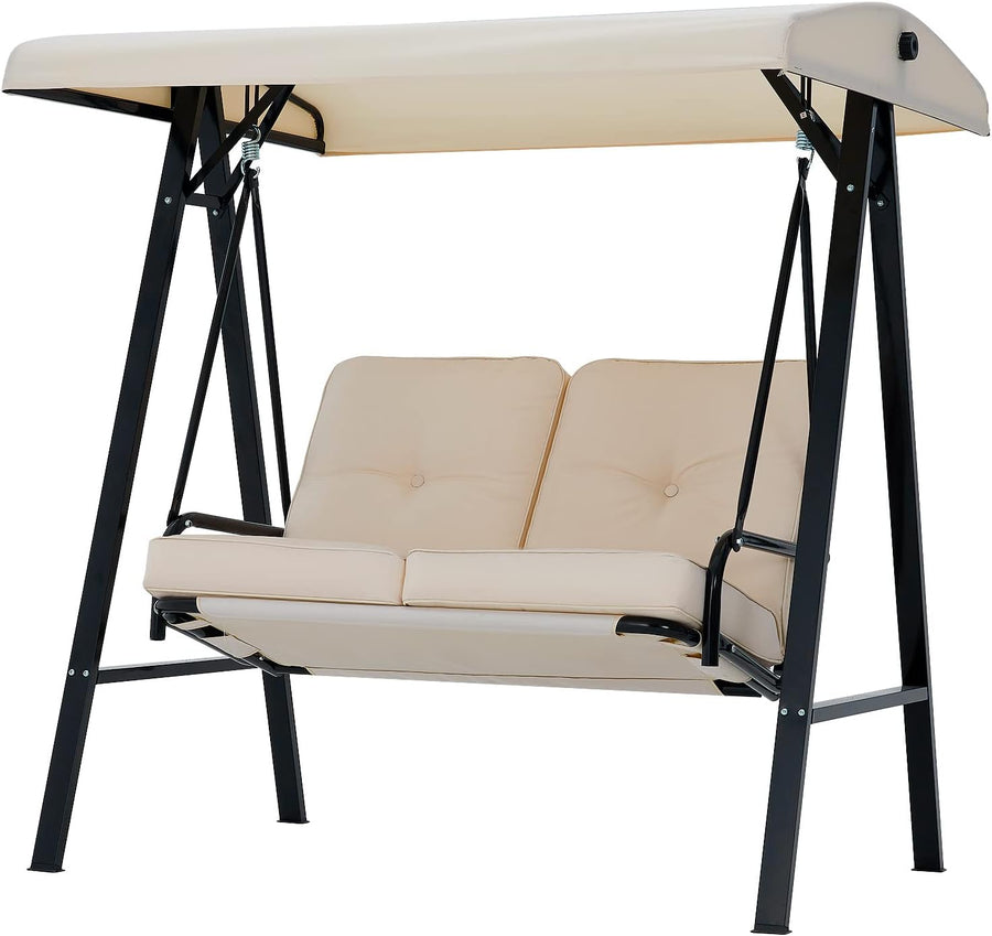 2 Seater Garden Swing Chair Beige Canopy Thick Cushion