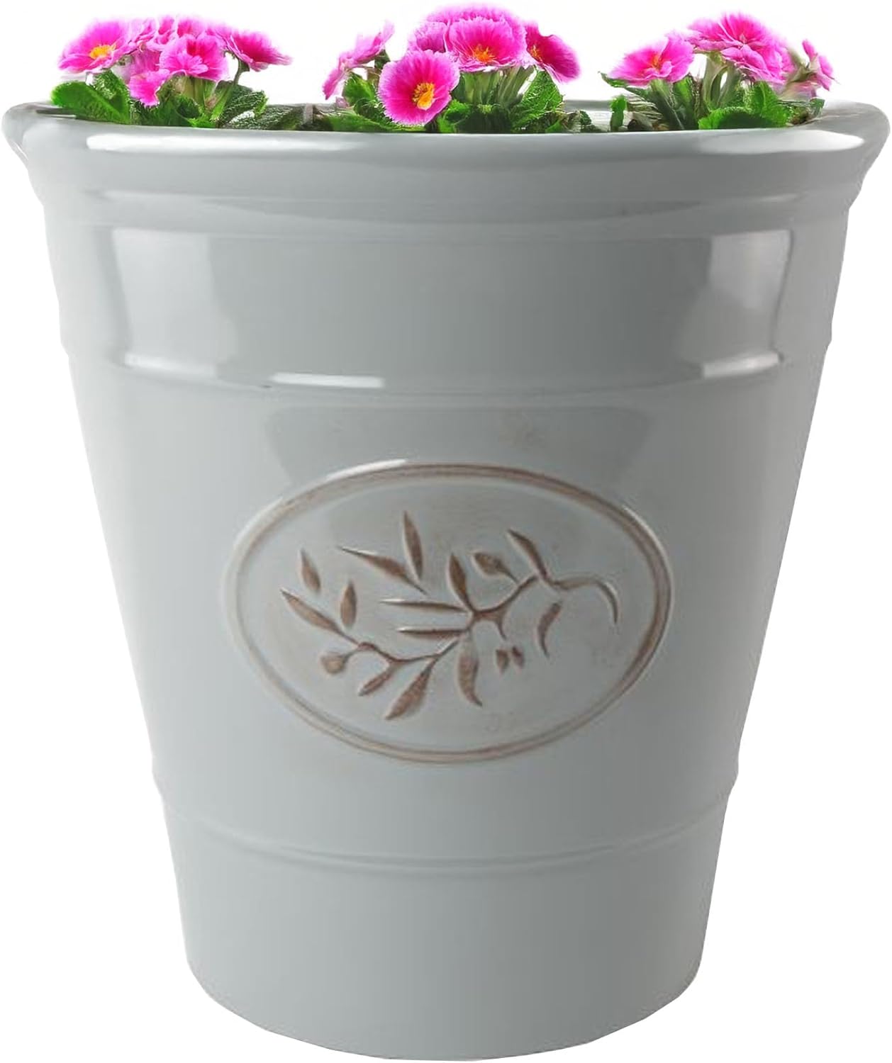 Set of 2 40cm Olive Planters Grey Round Garden Pots Frost Proof