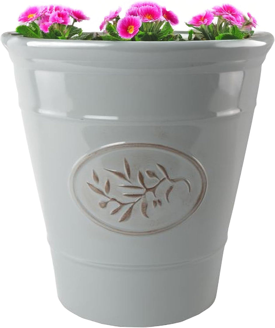 Set of 2 40cm Olive Planters Grey Round Garden Pots Frost Proof