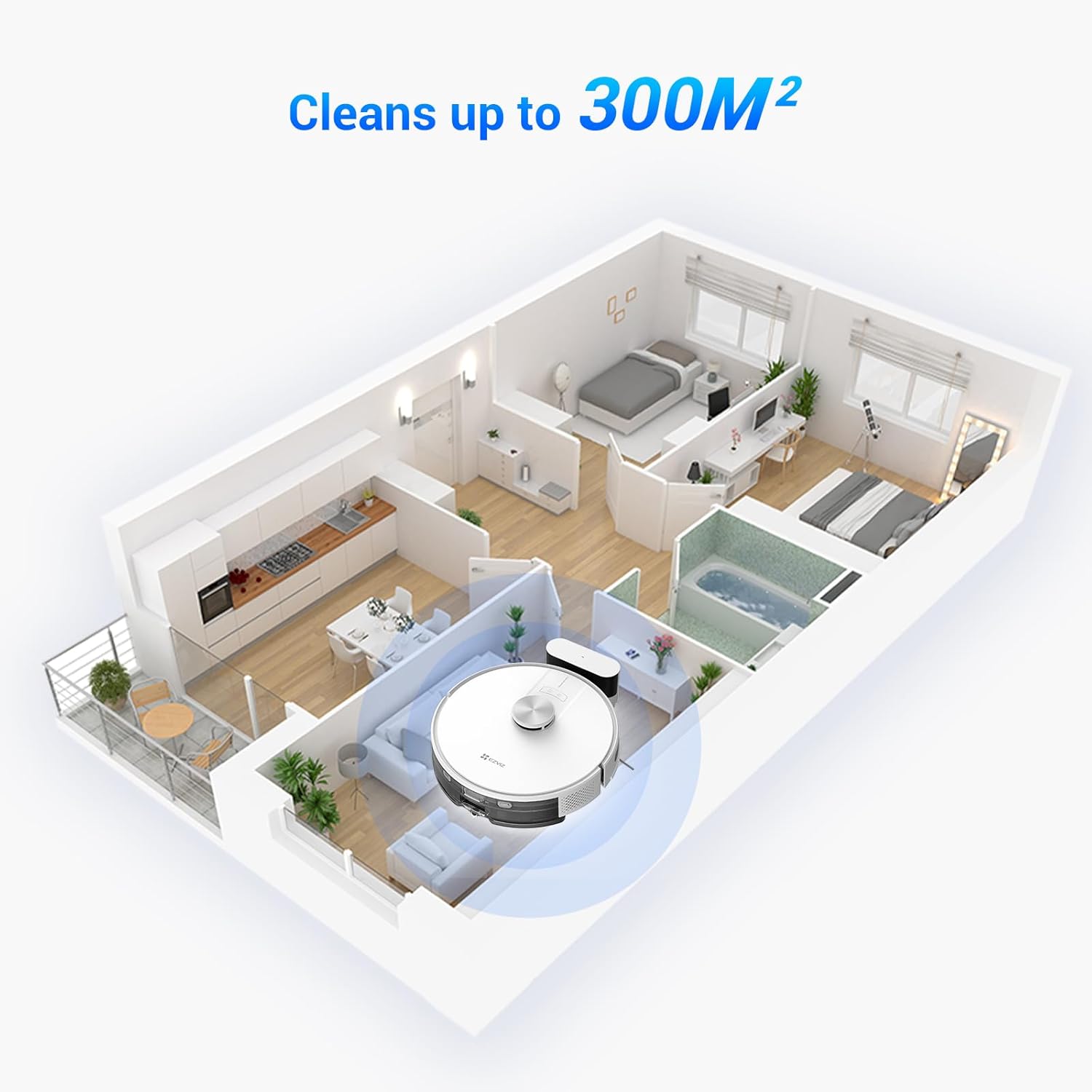 Robot Vacuum Mop 4000Pa LiDAR Mapping App Control Pet Hair