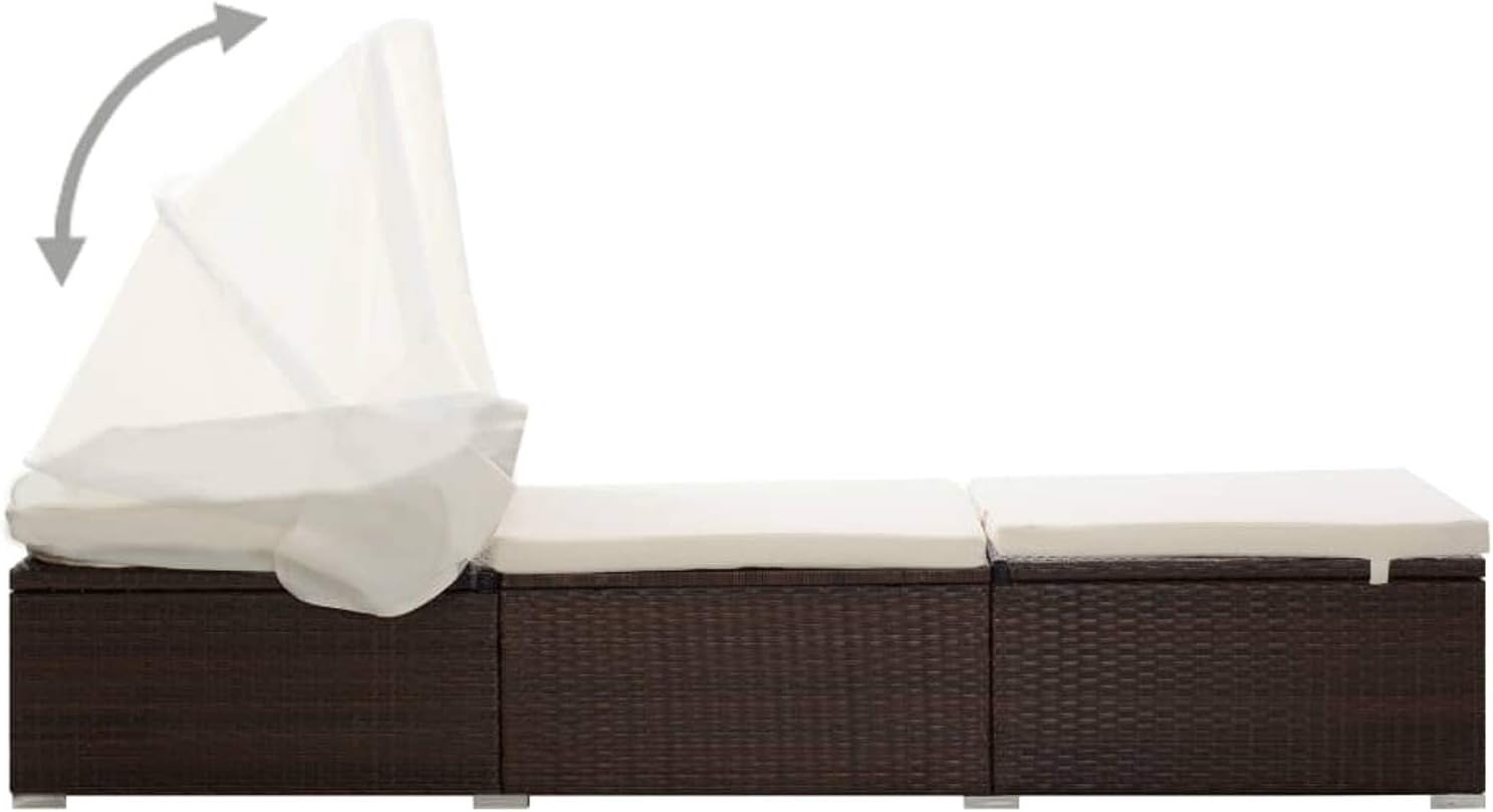 Sun Lounger with Canopy Cushion Outdoor Daybed Brown
