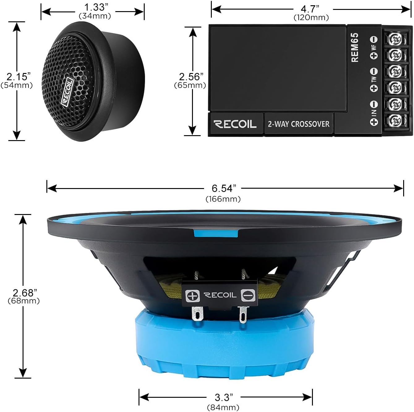 6.5 Inch Component Car Speakers 2 Way Tweeters 200W Audio Set