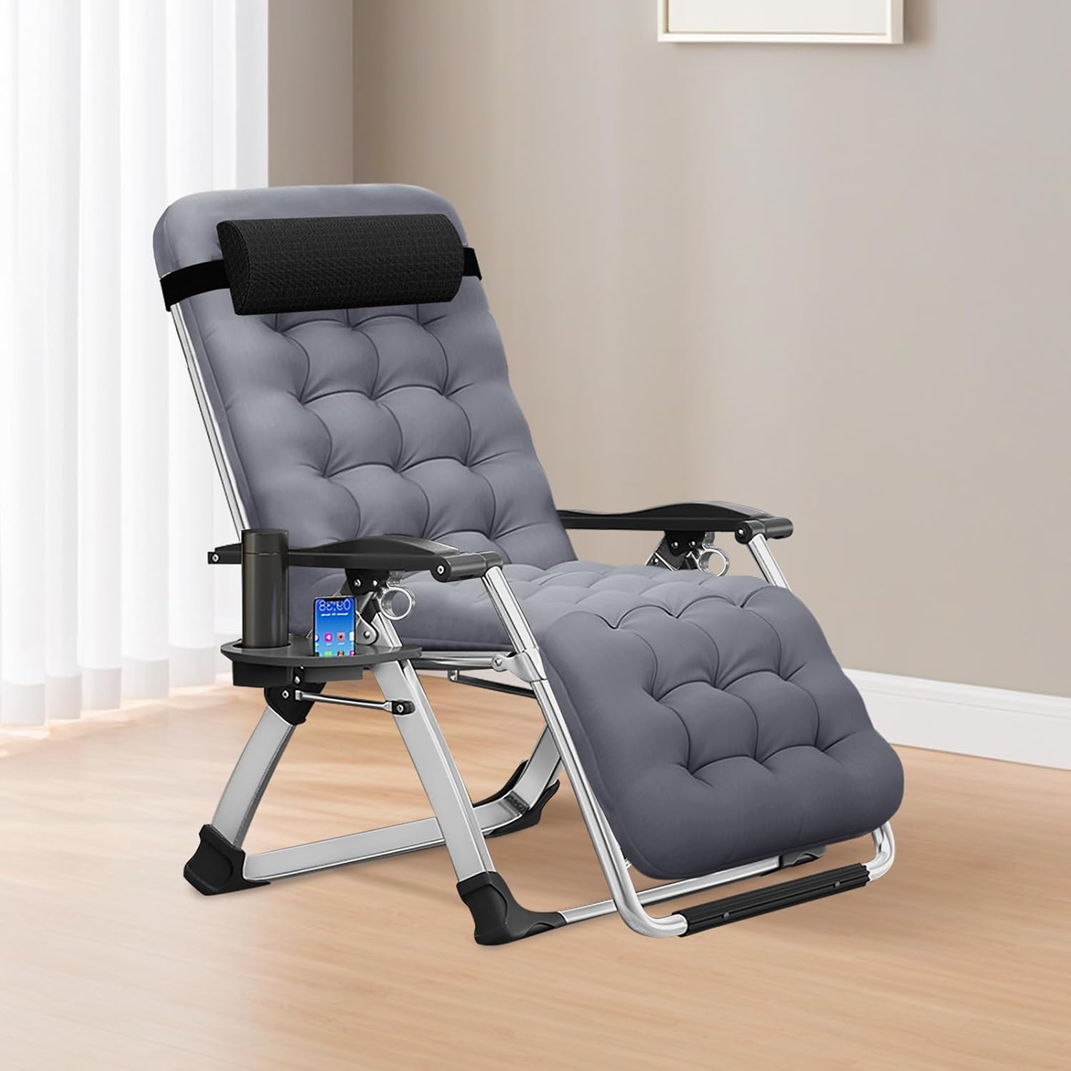 Zero Gravity Folding Recliner Chair Grey 200KG Cushion