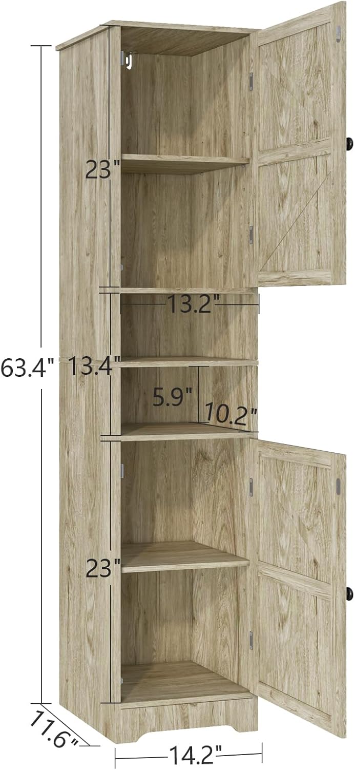 Tall Bathroom Storage Cabinet Slim Adjustable Shelf Grey