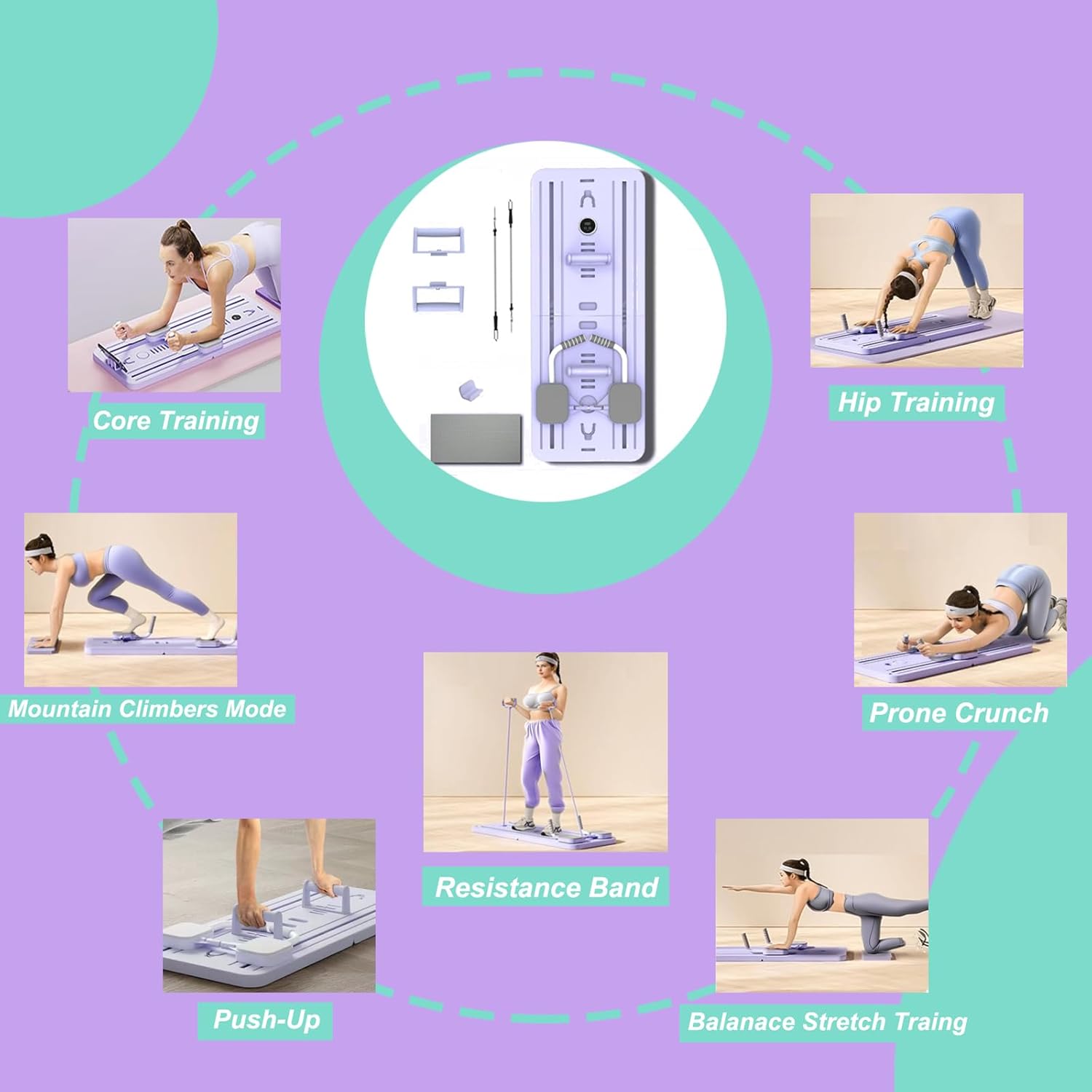 Foldable Pilates Reformer Board Ab Roller Core Trainer Machine