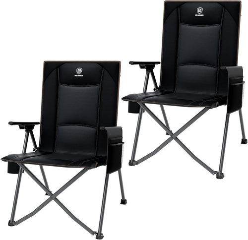 Set of 2 Reclining Camping Chairs Heavy Duty 350lb Black