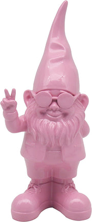 Gnome Figurine Peace Hand Pink Statue Home Decor Ornament 20cm