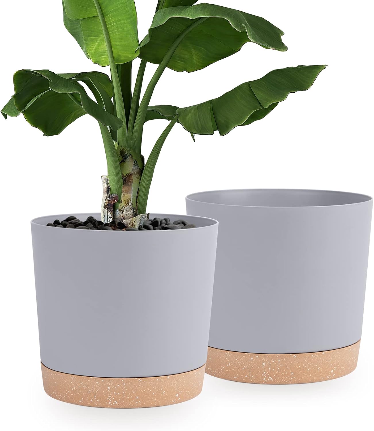 Set of 2 30.5cm Plant Pots Light Grey Planters with Saucer