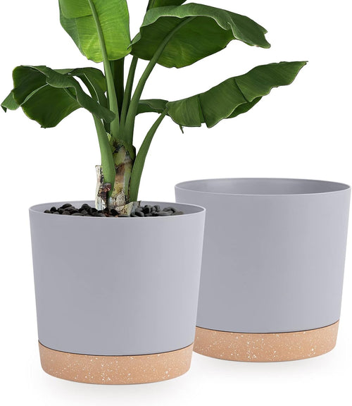 Set of 2 30.5cm Plant Pots Light Grey Planters with Saucer