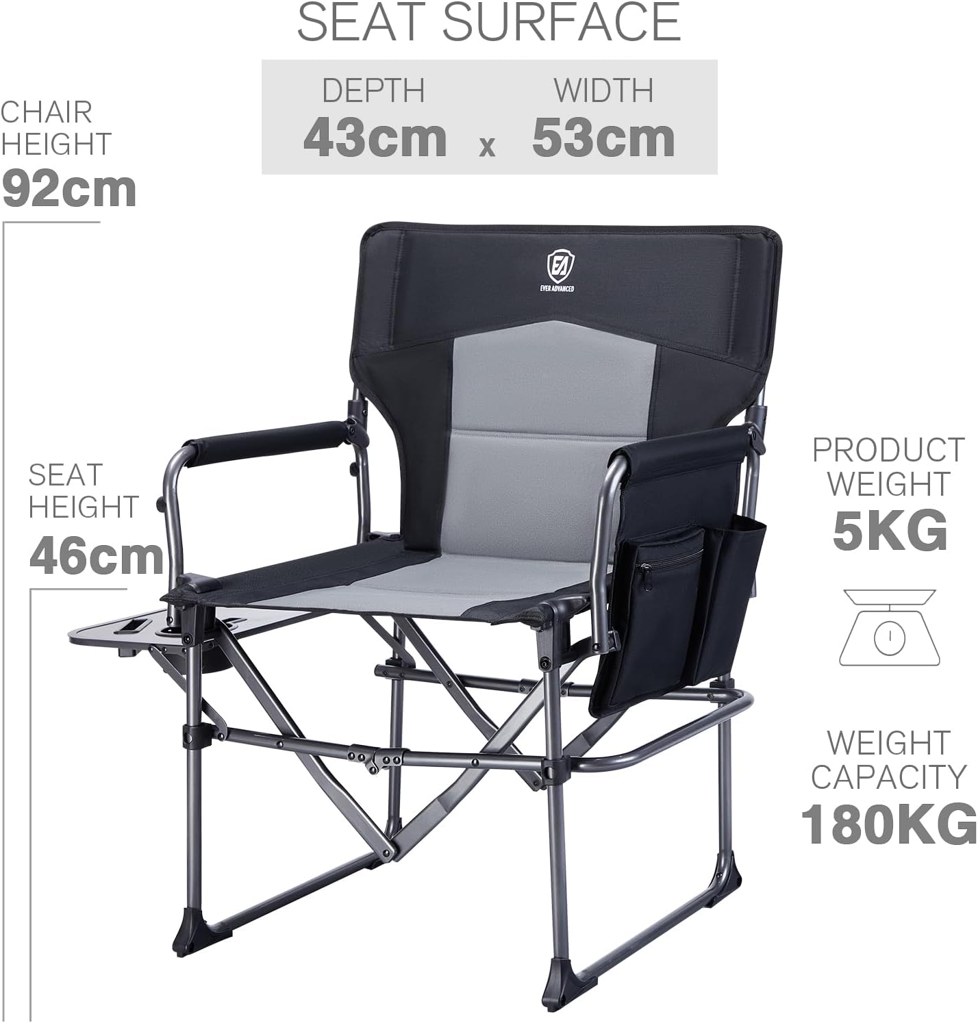 Set of 2 Heavy Duty Folding Directors Chairs 180kg Table
