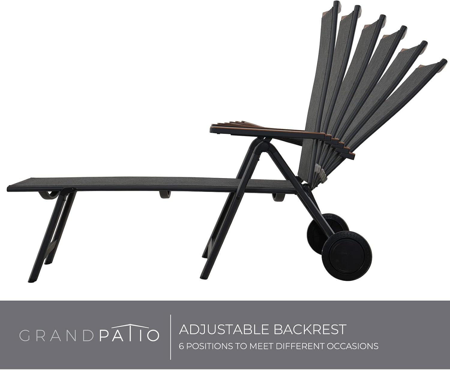 Folding Sun Lounger with Wheels 6 Position Aluminum Recliner