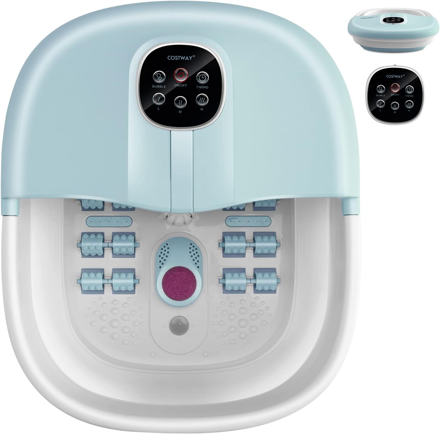 Electric Foldable Foot Spa Massager Heat Bubble Roller Timer