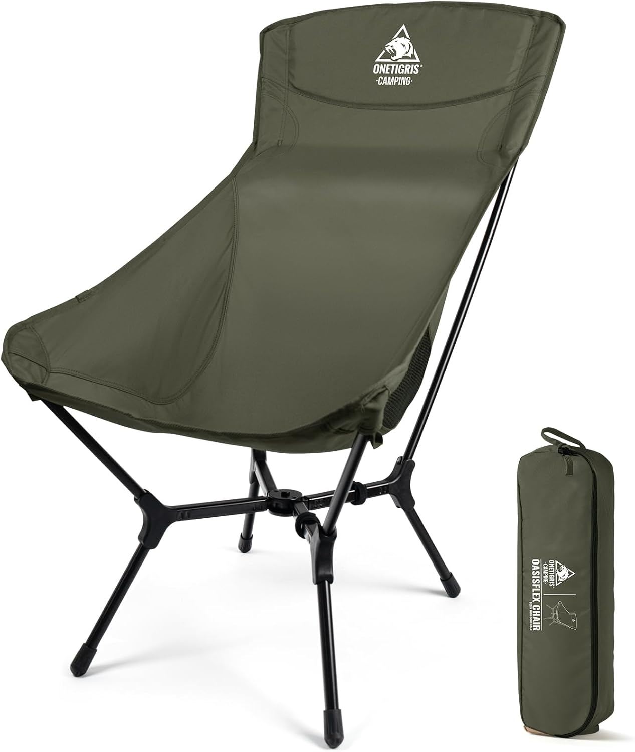 High Back Camping Chair Lightweight Folding Portable Seat Green