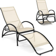 2 in 1 Garden Sun Lounger Rocking Chair Adjustable Beige