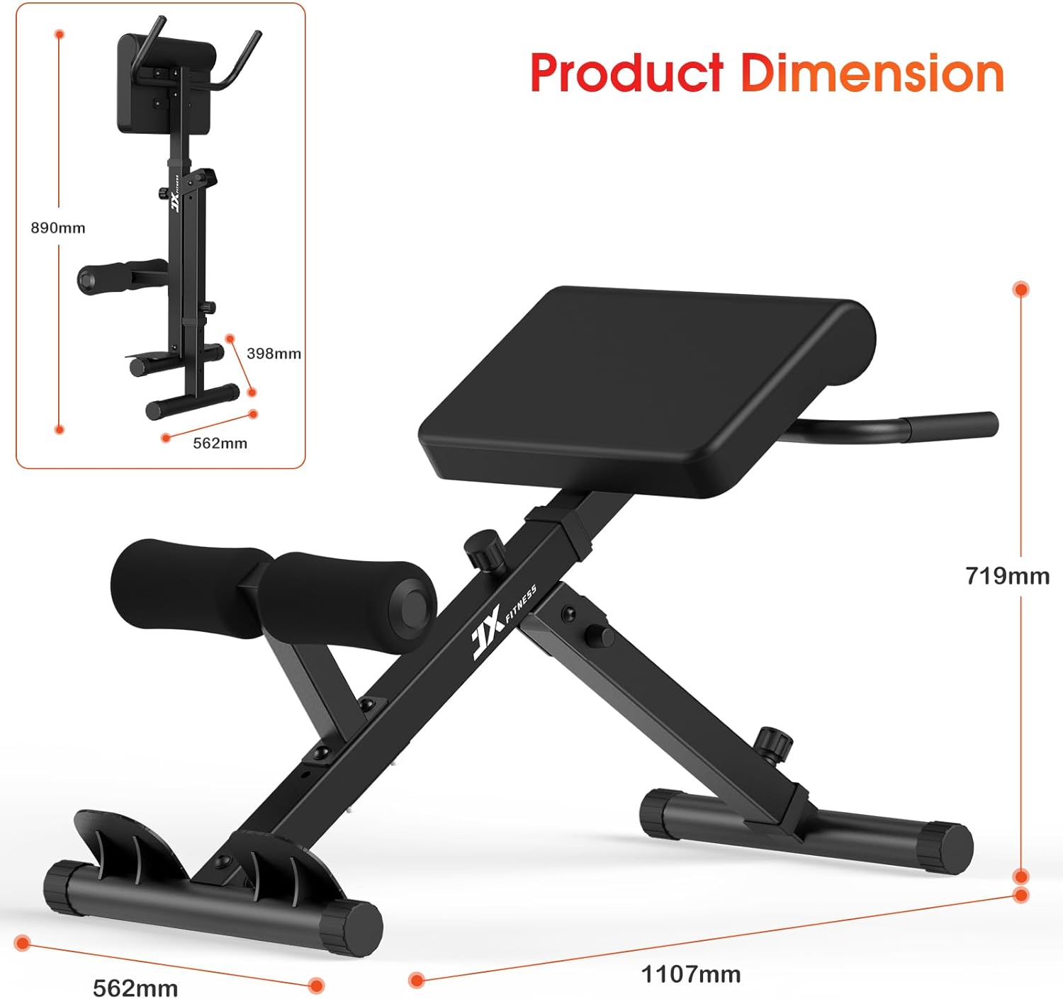 Foldable Roman Chair Hyperextension Bench Back Extension Glutes Core