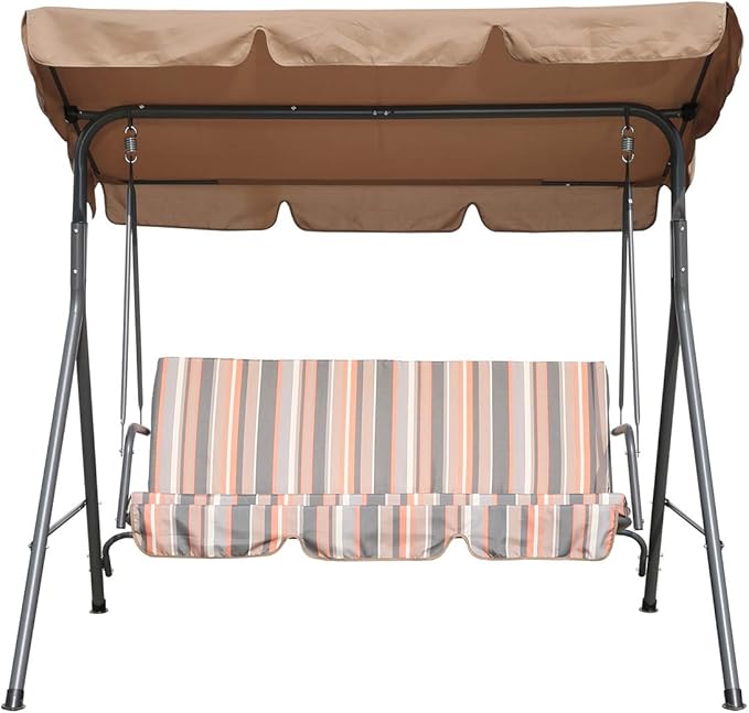 3 Seater Garden Swing Chair Khaki Adjustable Roof
