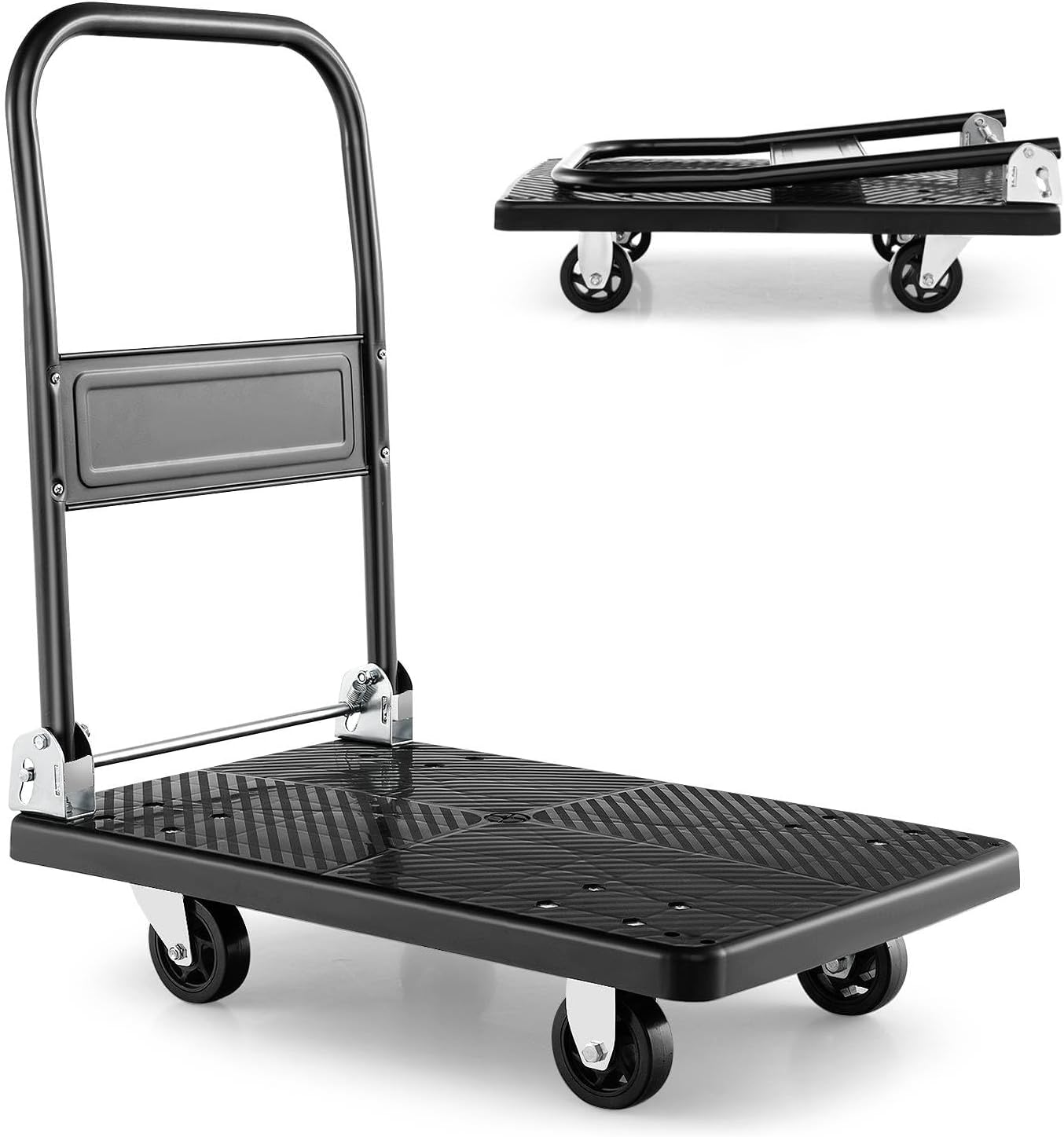 Folding Push Cart Dolly 200KG Flatbed Trolley Black