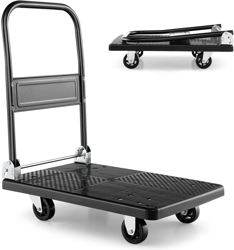 Folding Push Cart Dolly 200KG Flatbed Trolley Black