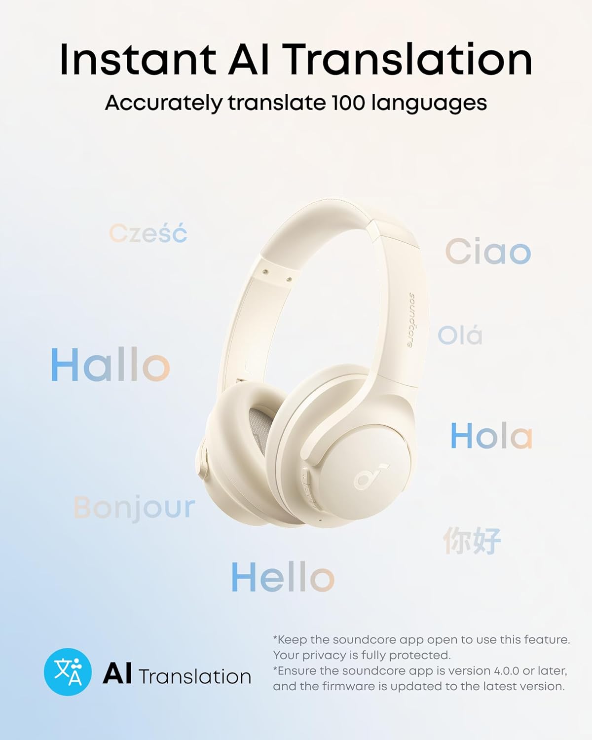 White ANC Bluetooth Over Ear Headphones 40H Playtime Hi Res
