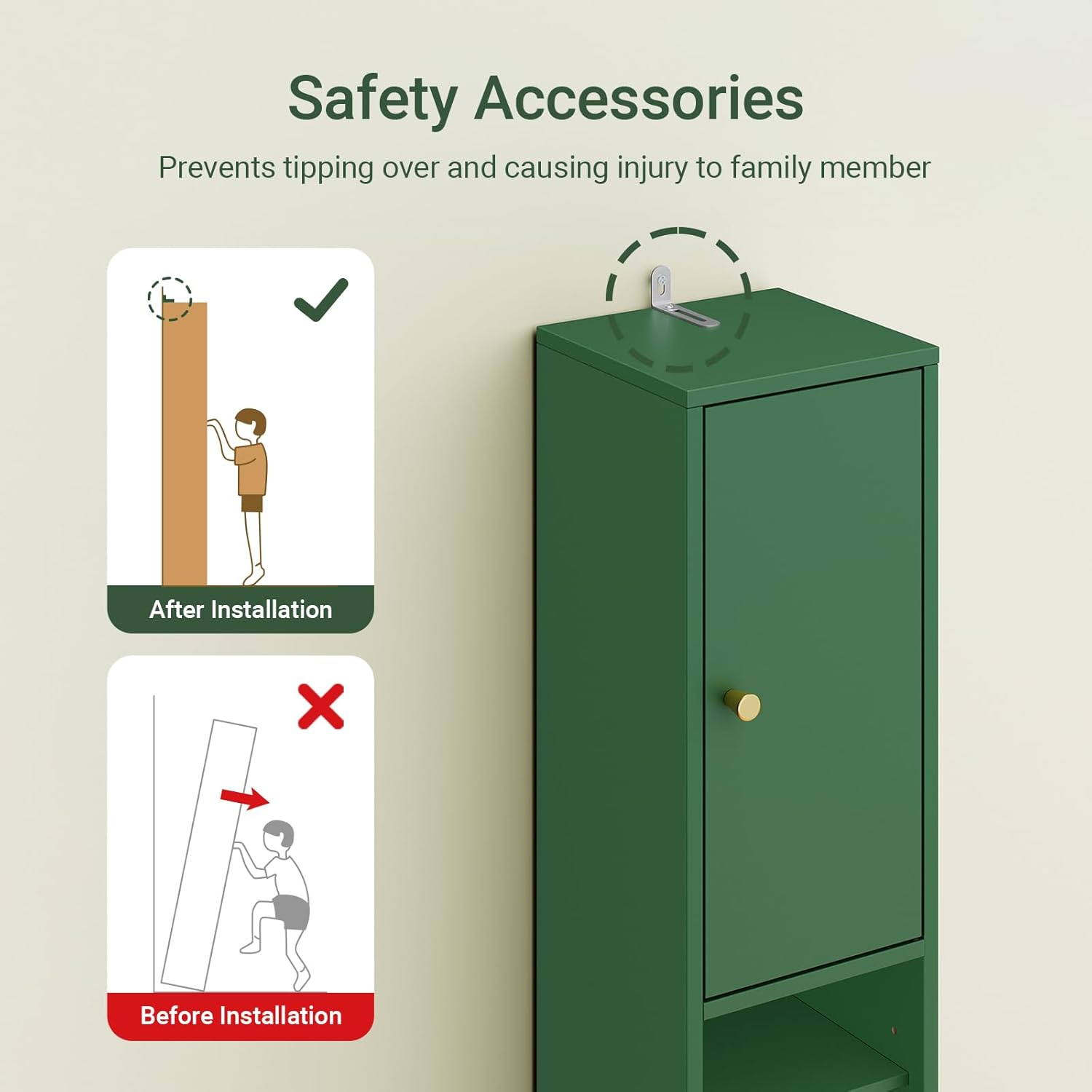 Tall Slim Bathroom Storage Cabinet Drawer Adjustable Shelves Green