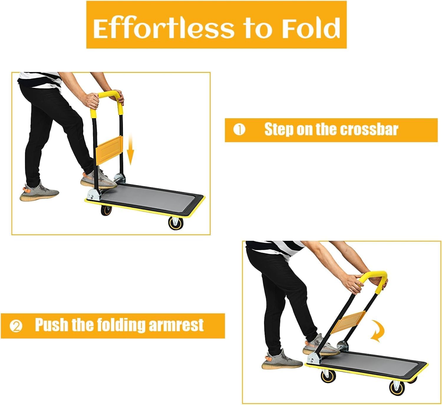 150KG Folding Platform Trolley Flatbed Truck Dolly Brake Wheels