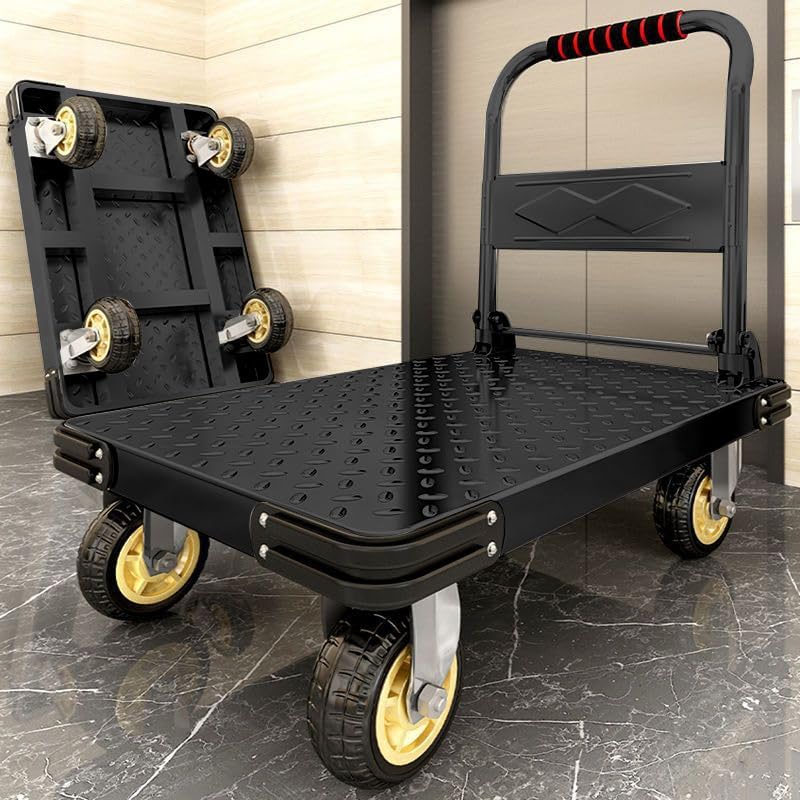 2000lbs Heavy Duty Flat Cart Steel Push Dolly 27x19 Brake Wheels