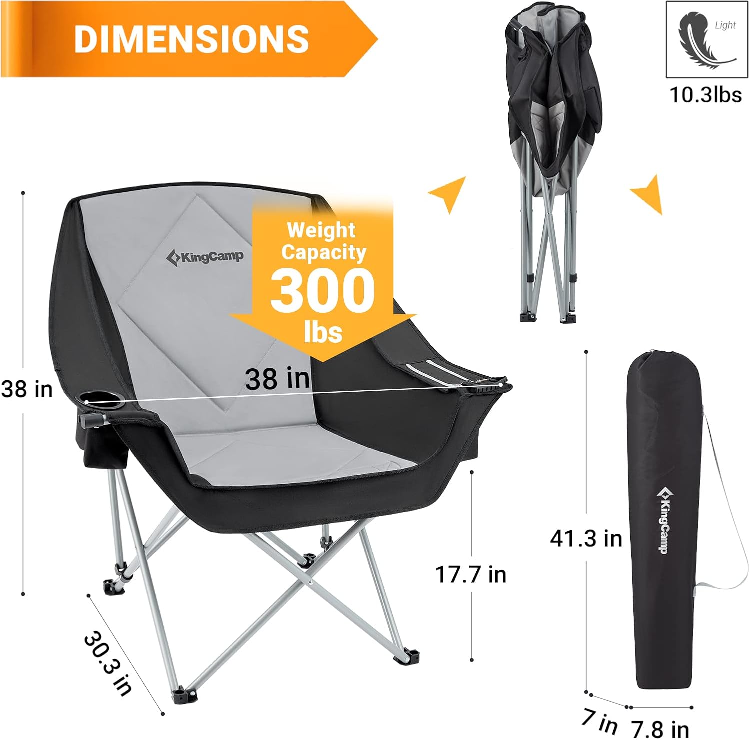 Oversized Moon Camping Chair 136KG Black Grey