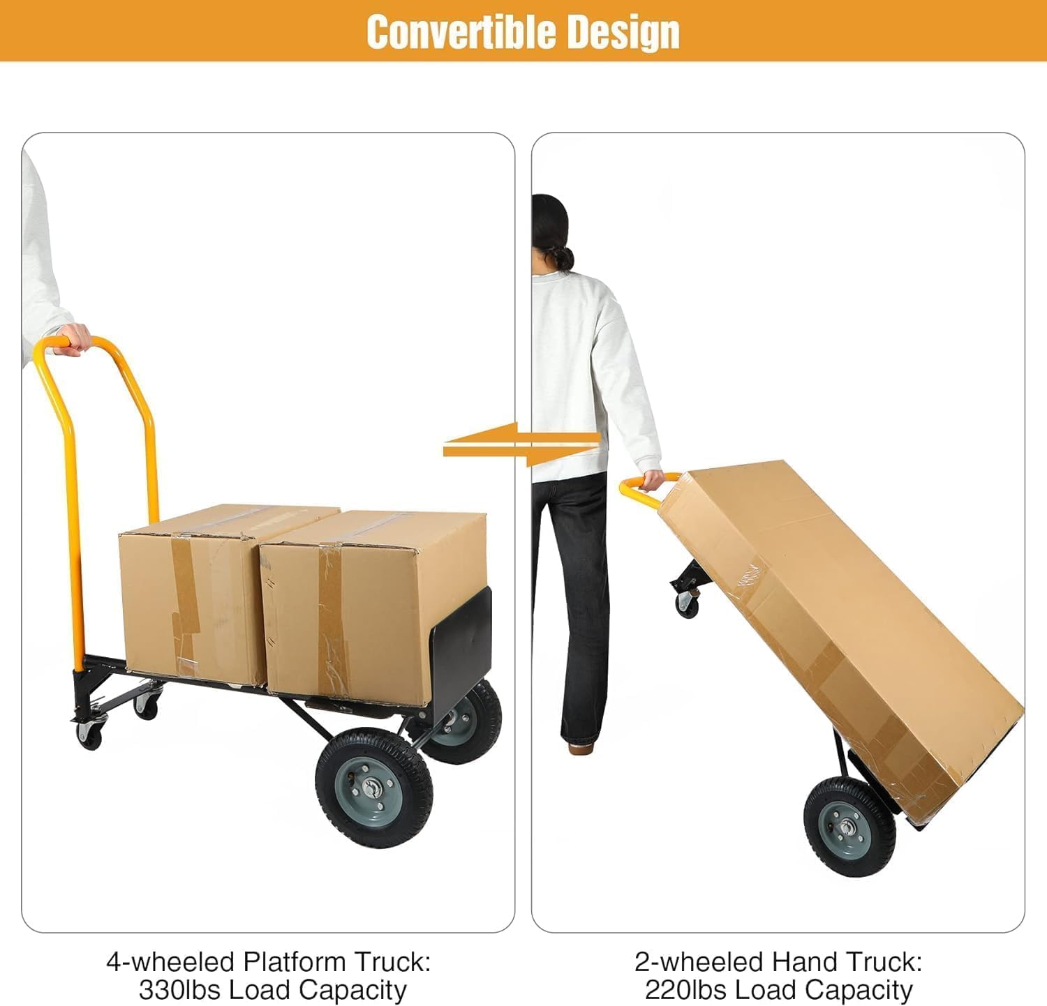 2 In 1 Convertible Hand Truck Dolly 150KG Yellow