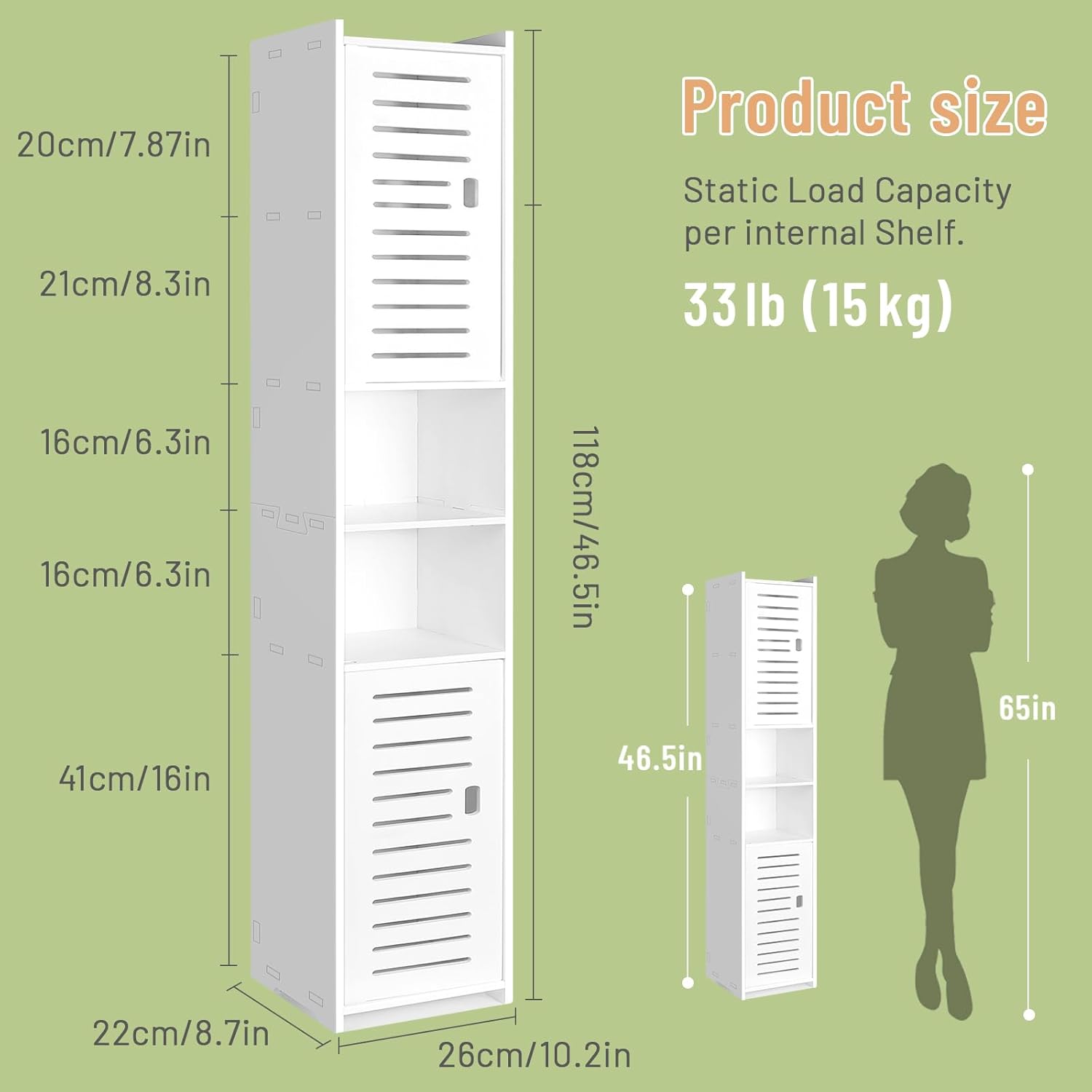 Tall Slim Bathroom Storage Cabinet 5 Tier Free Standing Shelf White