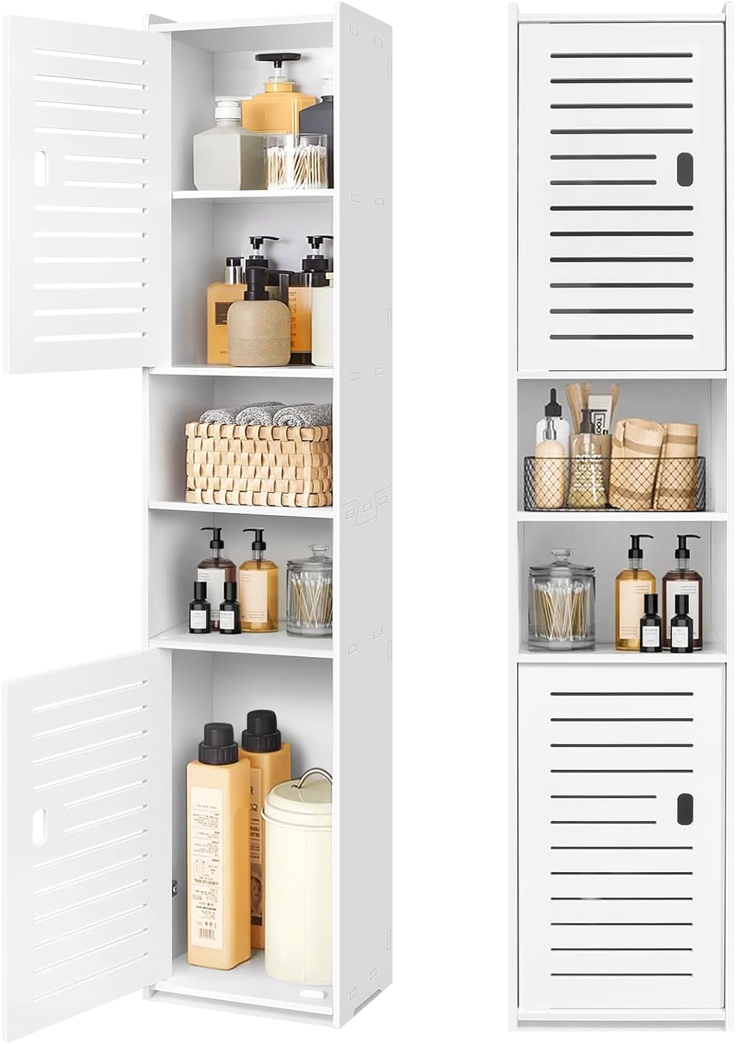 Tall Slim Bathroom Storage Cabinet 5 Tier Free Standing Shelf White