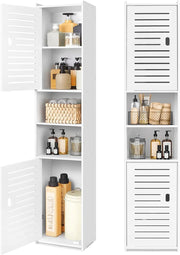 Tall Slim Bathroom Storage Cabinet 5 Tier Free Standing Shelf White