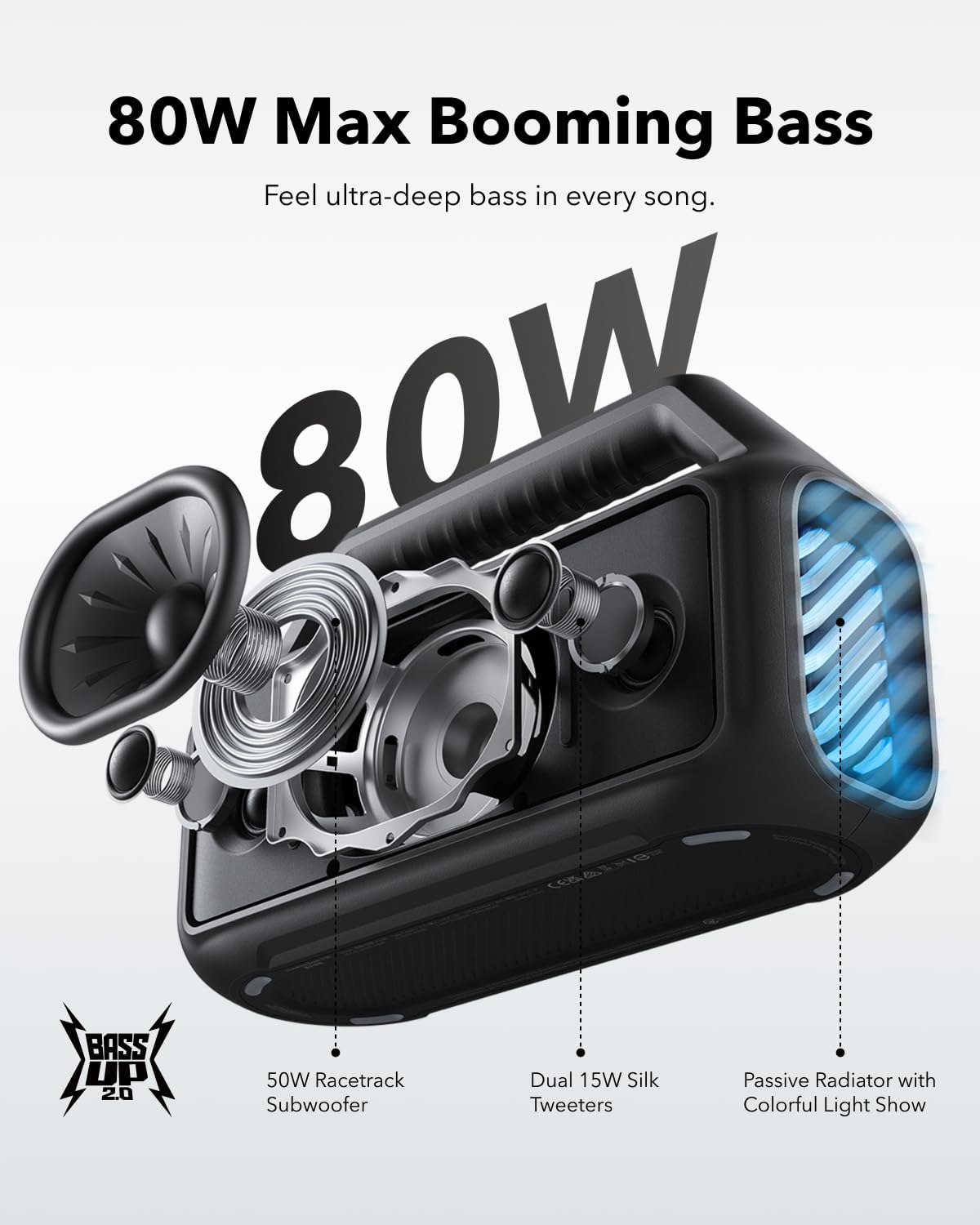 80W Bluetooth Speaker Waterproof Floatable Bass 24H Play RGB